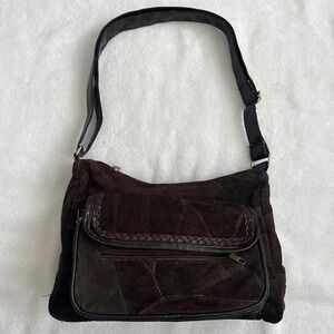 y2k boho western brown suede shoulder bag